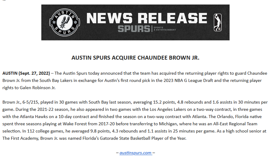 Chaundee Brown Jr. Trade