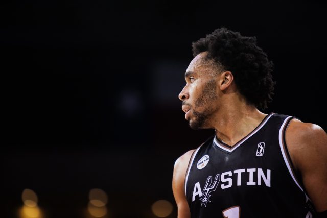 Jalen Adaway on the court for the Austin Spurs