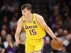 Austin Reaves on the court for the Lakers